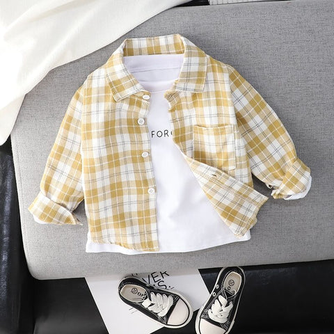 Camisa para niños, ropa, blusas, Tops de algodón a cuadros para niños de 1 a 4 años, camisa de manga larga