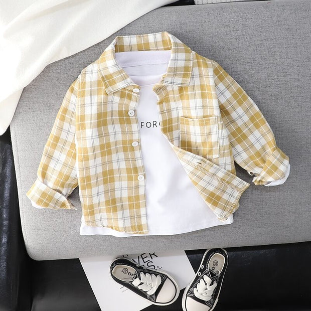 Kids Shirt Clothes Blouses Infant Boy Plaid Cotton Tops 1-4 Years Kids Long Sleeves Shirt