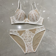 New U Backless Lace Patchwork Thin Lined Bra and Briefs Set with Push Up Beautiful Lingerie Mesh Panties