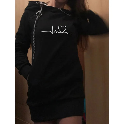 Women Fashion Long Sleeve Hoodie Dresses Autumn Winter Slim Fit Pullovers Long Sweatshirt