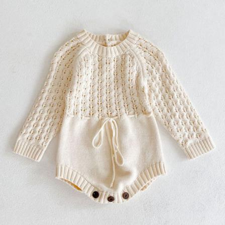 Cute Winter Infant Baby Girls Bowknot Rompers Clothing Kids Girl Long Sleeve Knit Rompers Clothes