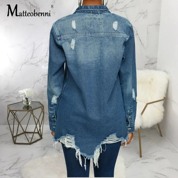 Sexy Fashion Denim Jacket Women Long Sleeve Boyfriend Style Casual Jean Jacket Vintage Button Streetwear Topcoat