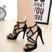 European Style Sandals Strap Matching Hollow Thin Heels 11CM Women Shoes