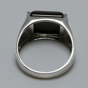 Solid Silver 925 Men's Rings For Men Black Square Natural Stone Jewelry