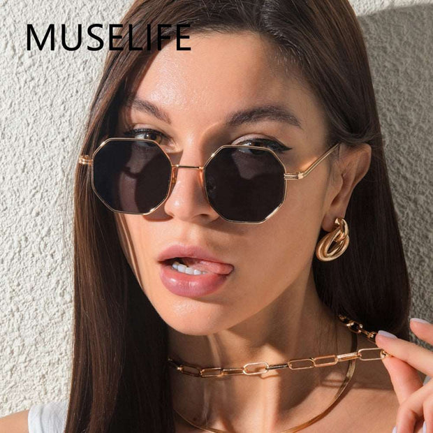 MUSELIFE Polygon Sunglasses Men Octagon Metal for Women Luxury Brand