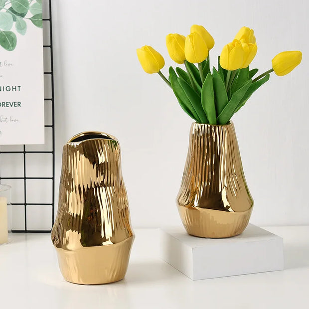 Ceramic Vases Electroplated Gold Flower Arranger Model Home/Work Decoration