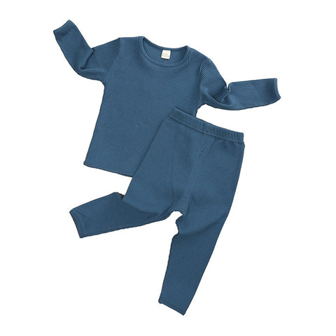 Ropa infantil caliente para niños y niñas, conjunto acanalado con manga completa, paño suave de invierno para niños, 2 uds.