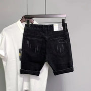 Summer Men's Black Distressed Stickers Slim Denim jeans Short Fashion