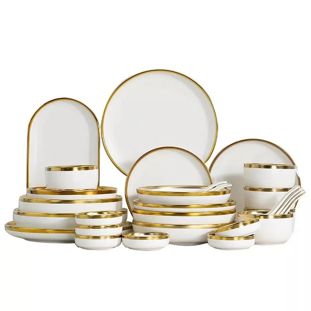 Tableware Dish Penh White and Gold Kitchen Dinner Front Plate Ceramic Dining Bar Home