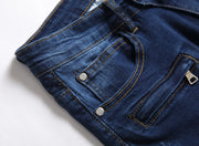 Multi-pocket Zipper Jeans Summer Fashion Denim Shorts for Men Stretch Straight Casual Denim