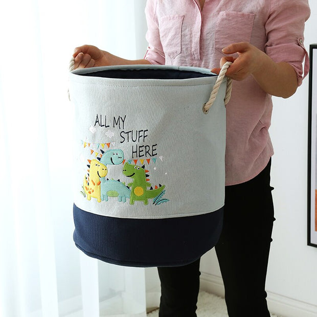 Foldable Storage Basket Cartoon Dinosa Kids Toys Canvas Storage Basket Dirty Clothes Laundry Container Barrel Home Organizer