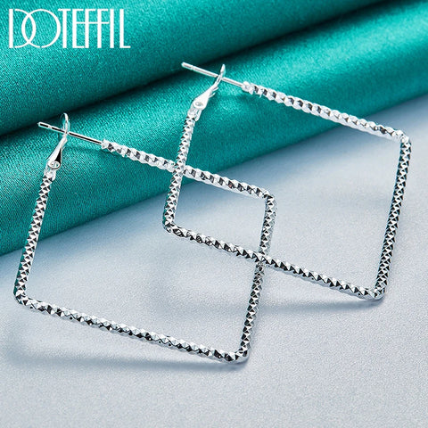 DOTEFFIL 925 Sterling Silver Simple Square Hoop Earrings for Women Wedding Engagement Jewelry