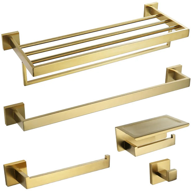 Gold Brushed Bathroom Accessories Hardware Towel Bar Rail Toilet Paper Holder Towel Rack Hook Soap Dish Toilet Brush