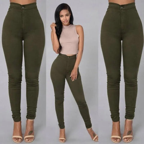 Women Jeans Fashion Solid Sexy Fitness High Waist Trousers Skinny Fashion Clothing