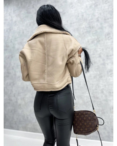 Leather Jackets Women Short Thick Warm Outwear Female Lapel Velvet Coat New Year Winter Tops