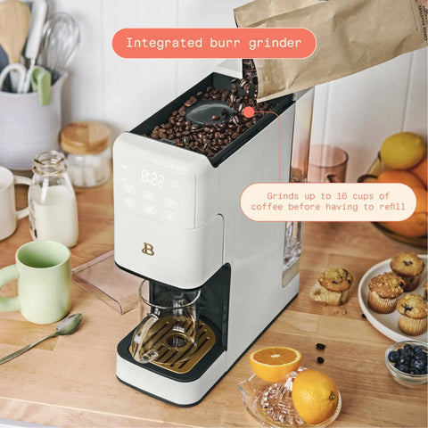 Beautiful Perfect Grind™ Programmable Single Serve Coffee Maker, White Icing by Drew Barrymore