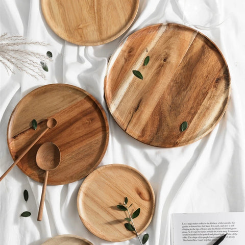 Serving Plates Dinnerware Round Centerpiece Tableware High Quality Wood