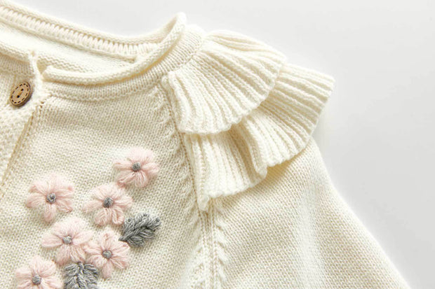 HoneyCherry Baby Girls Sweaters Flower Coat Strap Romper Crawling Clothes Kids Sweater Cardigan