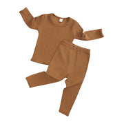 Ropa infantil caliente para niños y niñas, conjunto acanalado con manga completa, paño suave de invierno para niños, 2 uds.