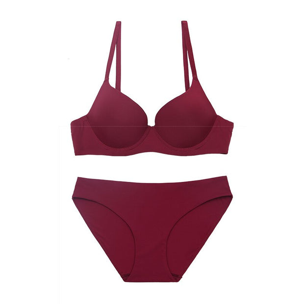 Solid Color Smooth Thin Lined Push Up Bra and Briefs Set Sexy Beautiful Lingerie Intimate