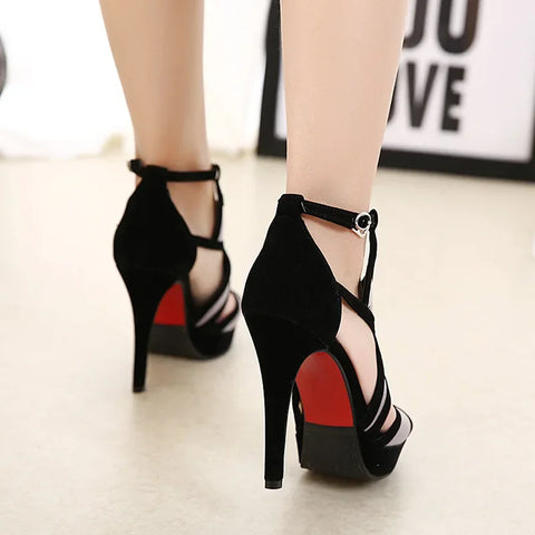 European Style Sandals Strap Matching Hollow Thin Heels 11CM Women Shoes