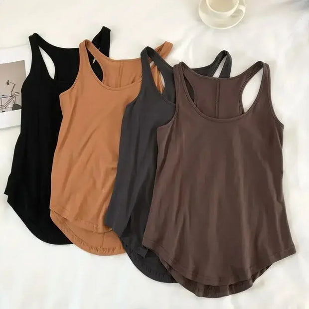 Irregular Tops Summer Casual Sleeveless Solid Color Fitness Sport Vest