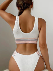 Deep V Bikini Ribbed Swimsuit Solid Swimwear New Summer Fashion Beachwear