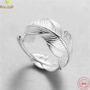 Real 925 Sterling Silver Jewelry Feather Open Rings For Women Original Design Luxury Accessories