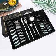 24pcs Mint Silver Dinnerware Cutlery Stainless Steel Flatware Set Tableware Gift Box