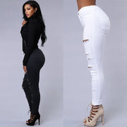 New Elastic Women's Jeans Ripped Fashion Streetwear Skinny Denim Pencil Pants