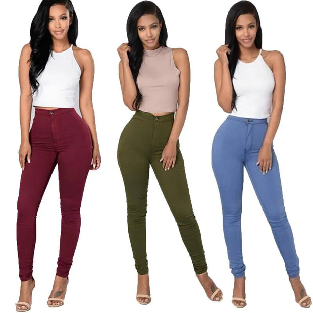 Women Jeans Fashion Solid Sexy Fitness High Waist Trousers Skinny Fashion Clothing