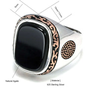 Real Pure Men's Rings Silver s925 Turkish Rings For Men With Natural Black Onyx Stones Jewelry