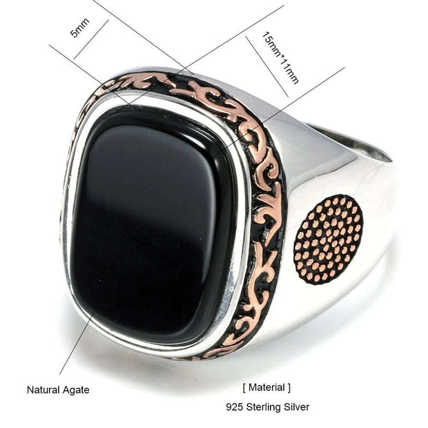 Real Pure Men's Rings Silver s925 Turkish Rings For Men With Natural Black Onyx Stones Jewelry