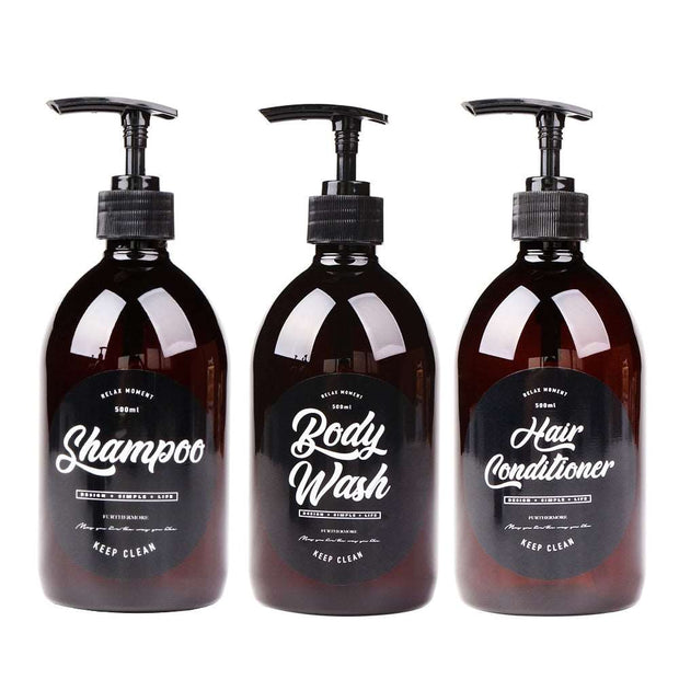 3 in 1 Set Bathroom Soap Dispenser 500ml Shampoo Body Wash Hair Conditioner Bottle