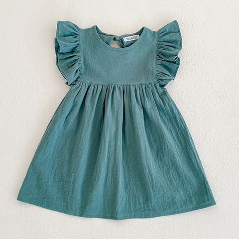 Vestido liso para niña, vestido informal para niño pequeño, vestido de princesa sin mangas de lino y algodón