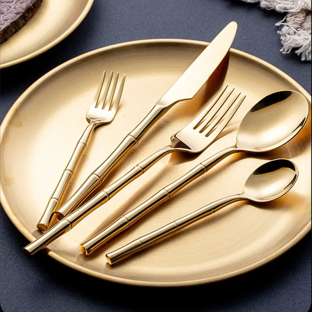 Cutlery Set of 24/30 Pieces Stainless Steel Bamboo Design Dinnerware Flatware For 6