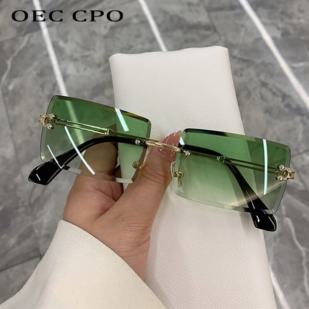 OEC CPO Fashion Popular Rimless Rectangle Sunglasses Women Men Shades Alloy Glasses UV400 O264