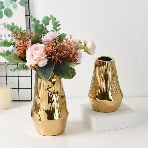 Ceramic Vases Electroplated Gold Flower Arranger Model Home/Work Decoration