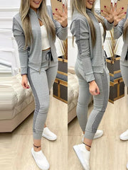 New Two-Piece Set Outfits Autumn Women's Zipper Top and Pants Casual Sport Suit Winter