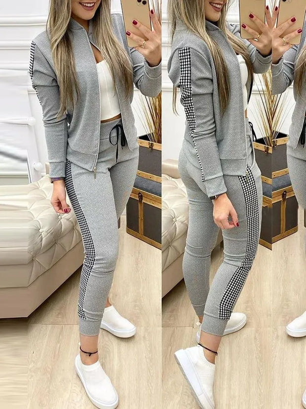 New Two-Piece Set Outfits Autumn Women's Zipper Top and Pants Casual Sport Suit Winter