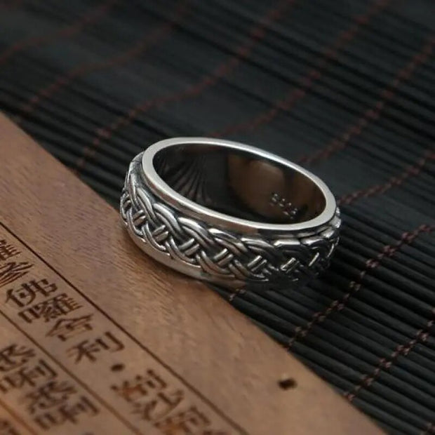 Rotatable Mens Rings Vintage Punk Hemp Rope Design Real 925 Sterling Silver Fine Jewelry