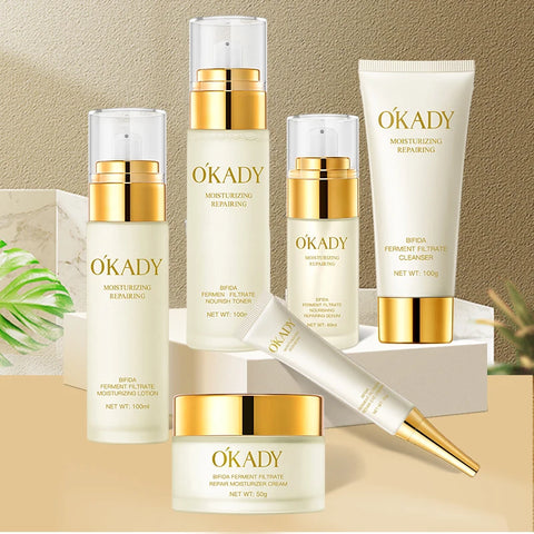 OKADY High Pro Quality Bifida Ferment Filtrate Moisturizing Anti-Aging Lotion Toner Cream Organic Skin Care Set