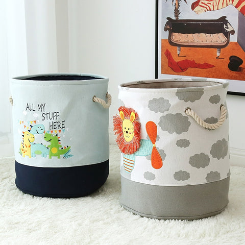 Foldable Storage Basket Cartoon Dinosa Kids Toys Canvas Storage Basket Dirty Clothes Laundry Container Barrel Home Organizer