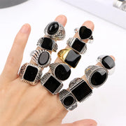 Wholesale 20Pcs/lot Vintage Black Square Ring For Women Men Mix Style Retro Punk Hip Hop Rock Party Jewelry