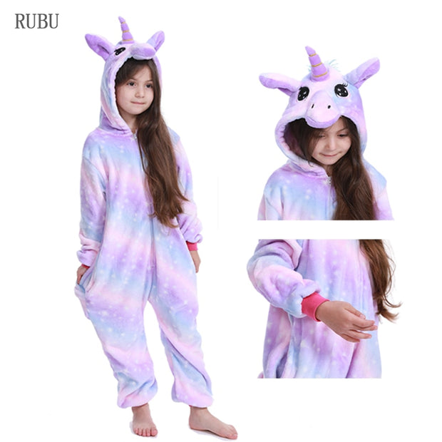 Children Unicorn Pajamas Boy and Girl Cartoon Animal Pajama Sleepwear Hoodie