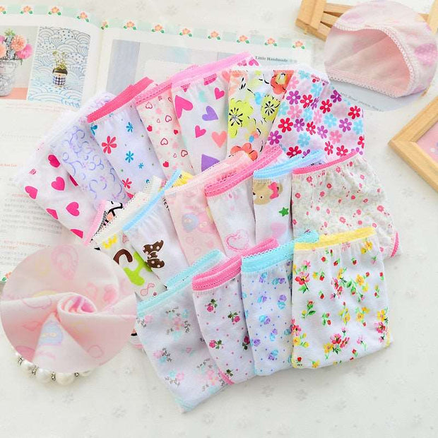 12Pc/Lot  Baby Girls Underwear Cotton Panties Kids Short Briefs Children Underpants 2-12Y