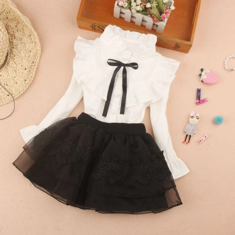 Cotton Ruffles Blouses for Children Teenage School Girls Pure White Shirts Toddler Long Sleeve Tops Baby Clothes