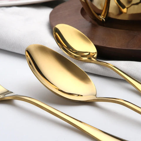 4/16/24Pcs Golden Cutlery Dishes Dinnerware Table Sets Tableware Stainless Steel Flatware