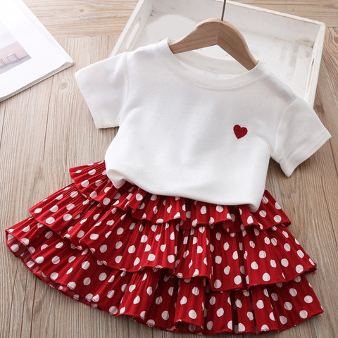 Conjunto de ropa para niños, traje con estampado de flores, Top + falda vaquera, 2 uds., conjuntos de ropa para niños pequeños