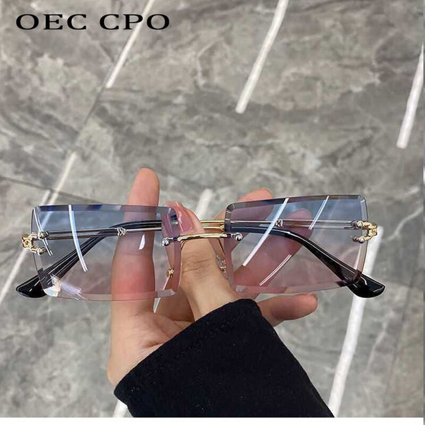 OEC CPO Fashion Popular Rimless Rectangle Sunglasses Women Men Shades Alloy Glasses UV400 O264